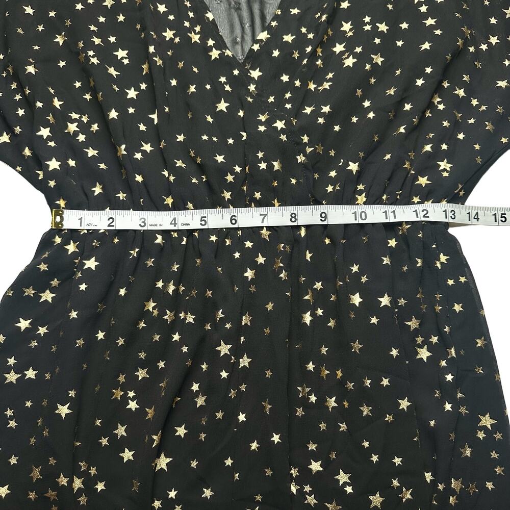 If By Sea Los Angeles | Women | Black Ruffle Gold Star Print Romper | Medium - Picture 6 of 14